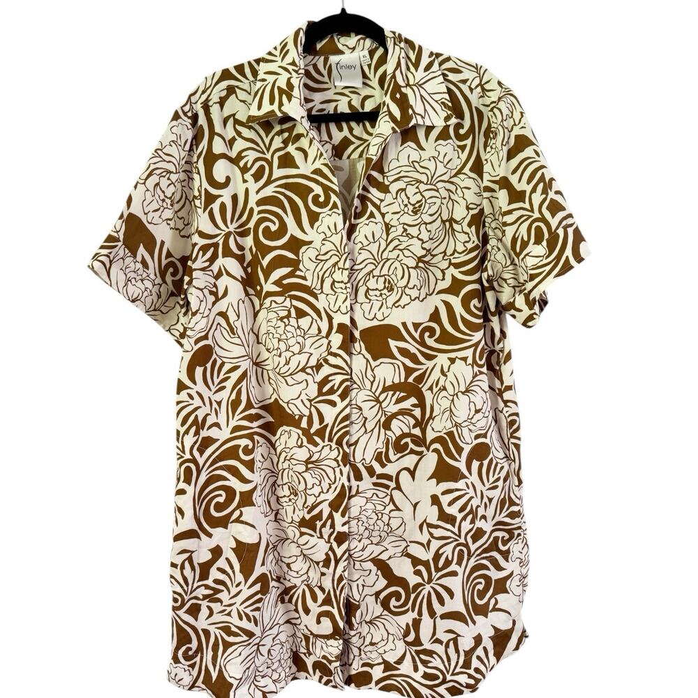 Finley Tropical Button Front Hawaiian Shirt Dress Women’s Size XL USA Cotton